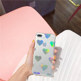 Funda de plástico transparente para iPhone con corazones holográficos
